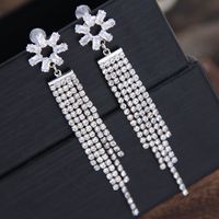 925 Silver Needle Korean Fashion Sweet Ol Shining Flower Tassel Earrings main image 3