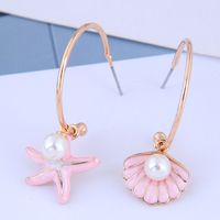 925 Silver Needle Delicate Korean Fashion Sweet Ol Simple Starfish Shell Asymmetric Earrings sku image 1