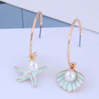 925 Silver Needle Delicate Korean Fashion Sweet Ol Simple Starfish Shell Asymmetric Earrings sku image 2