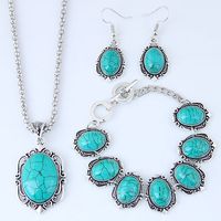 Metal Inlaid Turquoise Simple Necklace Earring Bracelet Set sku image 1