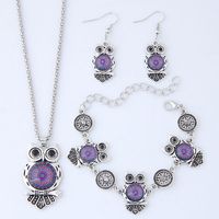 Fashion Metal Wild Vintage Owl Necklace Bracelet Earring Set main image 2