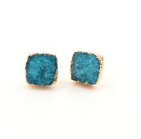 Jewelry New Small Square Natural Stone Ear Studs Bud Ear Earrings Crystal Earrings Druzy main image 2
