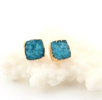 Jewelry New Small Square Natural Stone Ear Studs Bud Ear Earrings Crystal Earrings Druzy main image 3