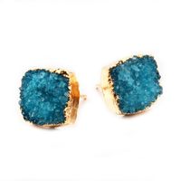 Jewelry New Small Square Natural Stone Ear Studs Bud Ear Earrings Crystal Earrings Druzy main image 4