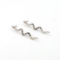 Vintage Korean Rhinestone Snake Earrings Silver Cobra Studs Alloy Earrings Wholesale main image 5