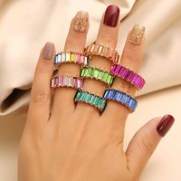 New Fashion Super Flash Crystal Exaggerated Ring Vintage Gem Color Square Diamond Round Ring main image 1