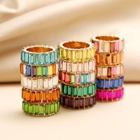 New Fashion Super Flash Crystal Exaggerated Ring Vintage Gem Color Square Diamond Round Ring main image 3