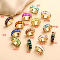 New Fashion Super Flash Crystal Exaggerated Ring Vintage Gem Color Square Diamond Round Ring main image 5
