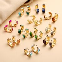 Fashion C Shape Diamond Alloy Artificial Gemstones Earrings main image 4