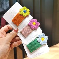 Contrast Color Flower Hair Clip Cute Knitted Flowers Bangs Clip Bb Clip Hair Clip Edge Hair Accessories Women main image 3