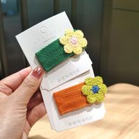 Contrast Color Flower Hair Clip Cute Knitted Flowers Bangs Clip Bb Clip Hair Clip Edge Hair Accessories Women main image 4