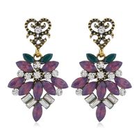 Alloy Diamond Floral Earrings For Women Retro Color Rhinestone Long Earrings sku image 1