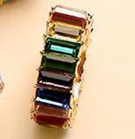 New Fashion Super Flash Crystal Exaggerated Ring Vintage Gem Color Square Diamond Round Ring sku image 14