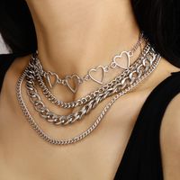 New Fashion Hip-hop Geometric Suit Item Decorated Simple Peach Heart Hollow Multilayer Chain Necklace Women main image 3