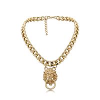 New Fashion Single-layer Punk Lion Head Necklace Hip-hop Trend Exaggerated Three-dimensional Necklace Women main image 4