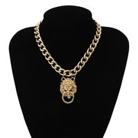 New Fashion Single-layer Punk Lion Head Necklace Hip-hop Trend Exaggerated Three-dimensional Necklace Women main image 6