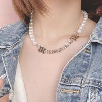 New Fashion Short Pearl Chain Splicing Necklace Titanium Steel Necklace Wholesale main image 2
