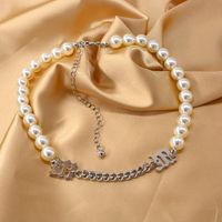 New Fashion Short Pearl Chain Splicing Necklace Titanium Steel Necklace Wholesale main image 6