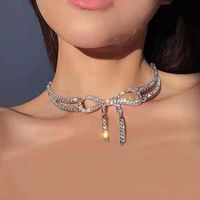 New Fashion Rhinestone Bow And Diamond Necklace Sexy Crystal Clavicle Chain For Women Wholesale main image 1