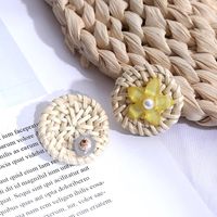 Korean Cute Geometric Resin Flower Rattan Earrings Female Round Pearl Acrylic Earrings Wholesale main image 5