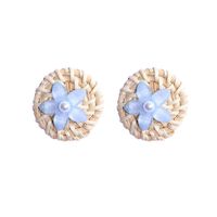 Korean Cute Geometric Resin Flower Rattan Earrings Female Round Pearl Acrylic Earrings Wholesale main image 6