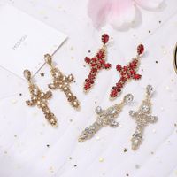 New Fashion Cross Diamond Retro Palace Hollow Wild Fresh Earrings Wholesale main image 3