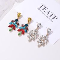 New Fashion Full Diamond Earrings Long Leaf Glass Diamond Earrings Wholesale main image 3