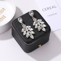 New Fashion Full Diamond Earrings Long Leaf Glass Diamond Earrings Wholesale main image 4