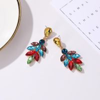 New Fashion Full Diamond Earrings Long Leaf Glass Diamond Earrings Wholesale main image 6