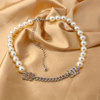 New Fashion Short Pearl Chain Splicing Necklace Titanium Steel Necklace Wholesale sku image 1