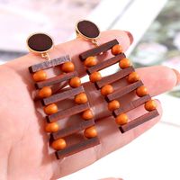 New Geometric Square Handmade Wooden Beads Korean Earrings Women Jewelry sku image 1
