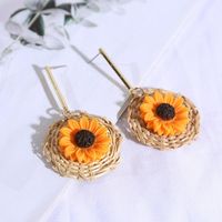 Korean Long Geometric Sunflower Rattan Flower Earrings Female Retro Vintage Earrings Wholesale sku image 1