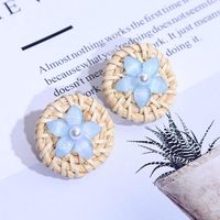 Korean Cute Geometric Resin Flower Rattan Earrings Female Round Pearl Acrylic Earrings Wholesale sku image 3