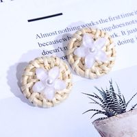 Korean Cute Geometric Resin Flower Rattan Earrings Female Round Pearl Acrylic Earrings Wholesale sku image 4