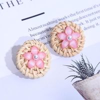 Korean Cute Geometric Resin Flower Rattan Earrings Female Round Pearl Acrylic Earrings Wholesale sku image 5