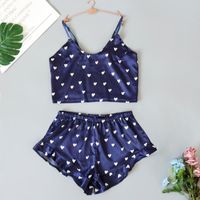 New Two-piece Suspender Shorts Sweet And Cute Sexy Heart Print Pleated Pajamas main image 3
