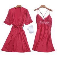 Silk Ladies Home Service Sexy Chest Skirt With Chest Pads Seven-quarter Sleeves Hollow Pajamas Two-piece Wholesale main image 1
