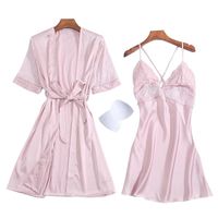 Silk Ladies Home Service Sexy Chest Skirt With Chest Pads Seven-quarter Sleeves Hollow Pajamas Two-piece Wholesale main image 4