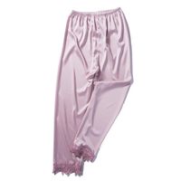 Ladies Simulation Silk Pajamas Matching Trousers Print Cropped Pants Lace Lace Silk Pants Wholesale main image 3