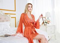 Embroidered Lace Sexy Suspender Robe Two-piece Suit Ladies New Open Strap Nightdress main image 6