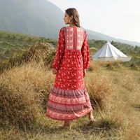 Schnürendes Langes Böhmisches Print Kleid Für Frauen 2020 Frühling Und Sommer Ethnischer Stil Lose Langarm Nähte Neu main image 4