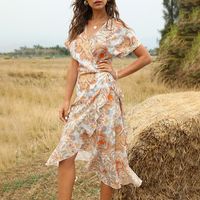 Summer New Collection Waist Mid-length V-neck Lace-up Women's Dress main image 1