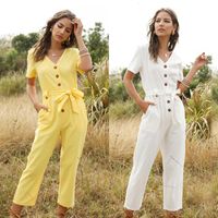 Spring New Fashion Women's Single-breasted Wild Nine-point Jumpsuit Wholesale main image 1