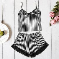 New Sexy Lingerie Breathable Cute Strap Sexy Suit Female Thin Section Fashion Striped Chiffon Pajamas sku image 1