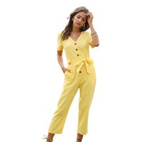 Spring New Fashion Women's Single-breasted Wild Nine-point Jumpsuit Wholesale sku image 9