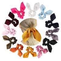 New Fashion Solid Color Satin Fabric Streamer Hair Ring Sweet Rabbit Ear Cheap Hair Ring Wholesale main image 3