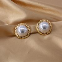 New Simple Sense Simple Button Shape Pearl Earrings Women Wholesale main image 1