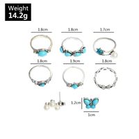 Vintage Fashion Geometric Blue Turquoise Ring Butterfly Pearl Ring 8 Piezas Set main image 6