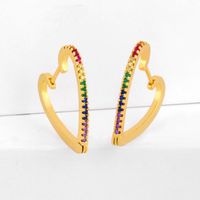 Geometric Love Earrings Peach Heart Earrings With Colored Cubic Zirconia Stud Earrings sku image 1