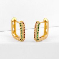 Geometric Love Earrings Peach Heart Earrings With Colored Cubic Zirconia Stud Earrings sku image 2